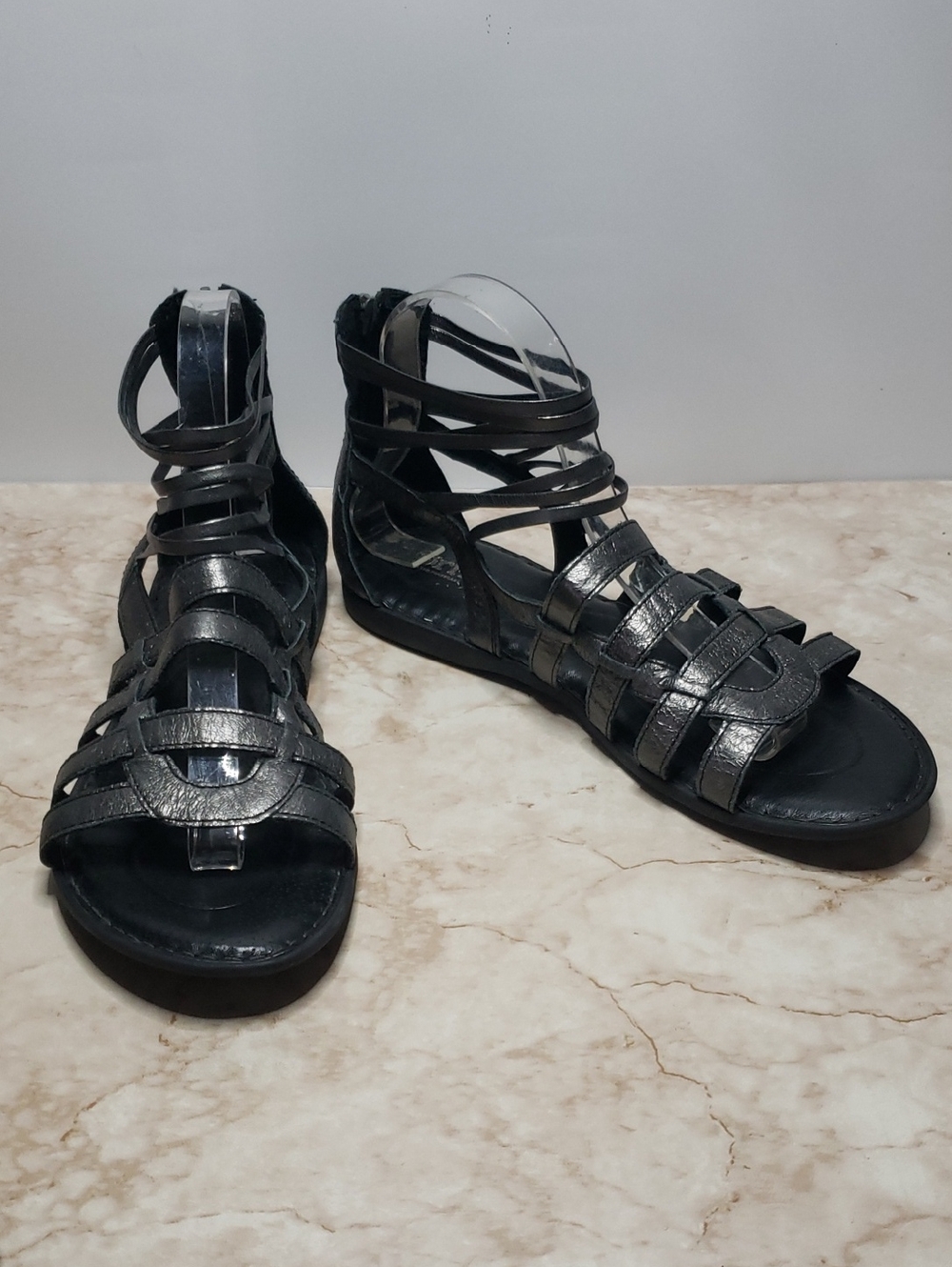 Born Women's Strappy Gladiator Sandals Metallic Dark Gray Size 9
